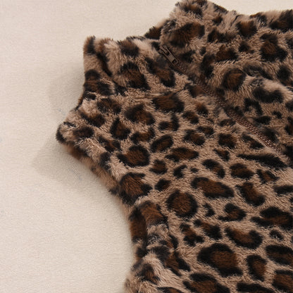 Leopard Print Crop Vest - Zip Front Fleece - Fashions Envy