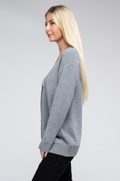 Melange Open Front Sweater Cardigan with Front Pockets