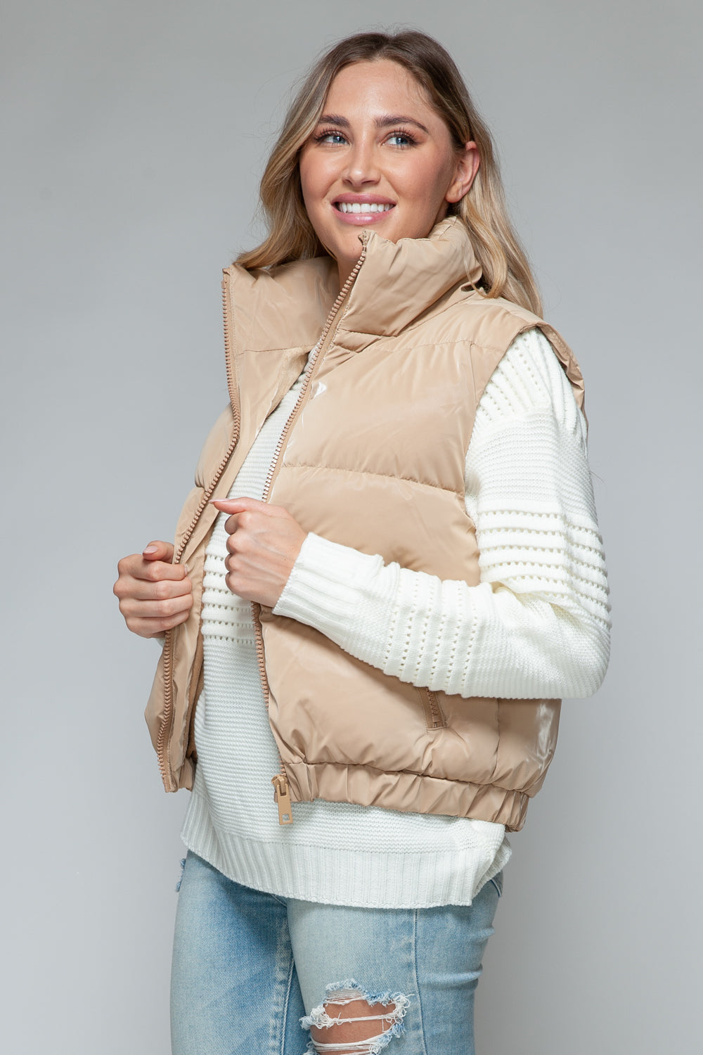 Iced Coffee Fine Fur Lining Quilted Vest