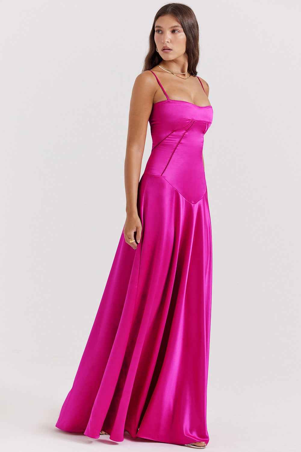 Corset Back Maxi Dress - Spaghetti Strap Slim Fit Camisole Gown