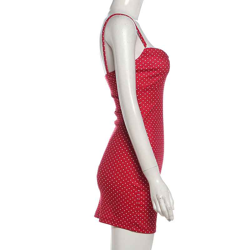Polka Dot Mini Dress - Sweetheart Neckline Bodycon Red