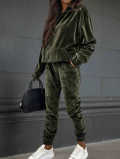 Velvet Long Sleeve Hoodie and Pants Set