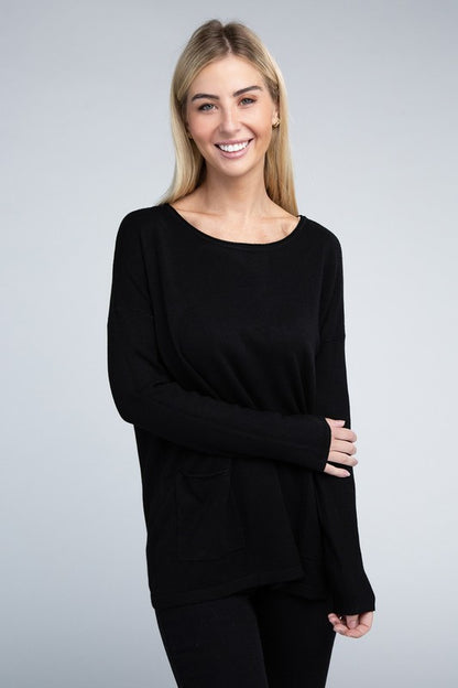 Relaxed Fit Viscose Front Pockets Cozy Sweater