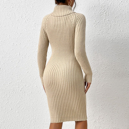Cozy Knit Turtleneck - Ribbed Sweater Dress Warmth