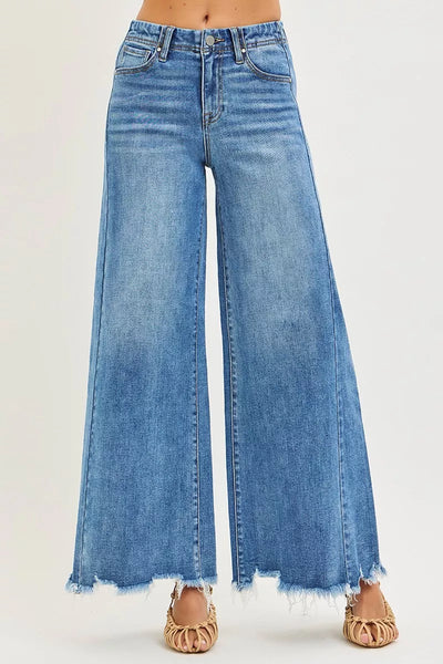 RISEN High Rise Ankle Wide Jeans - Fashions Envy