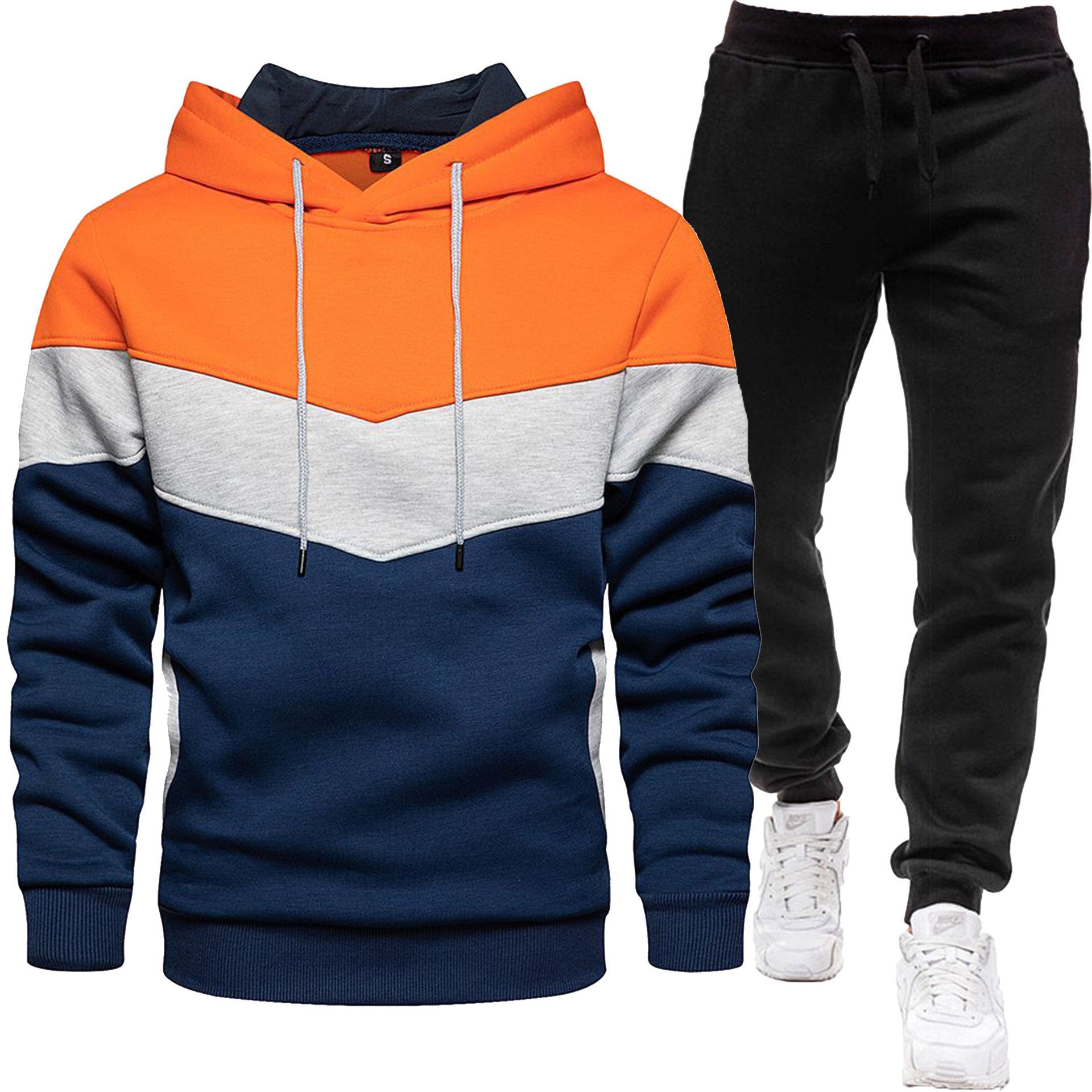 Men's Hoodie Tracksuit - Color Block Two-Piece Set