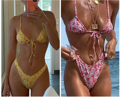 High-Waisted Bikini - Triangle Top Multiple Print Styles - Fashions Envy