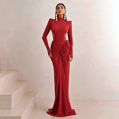 Backless solid color long dress