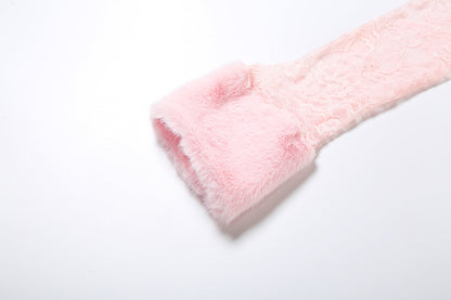 Lace Top and Pleated Skirt Set - Long Sleeve Two Piece - Fashions Envy