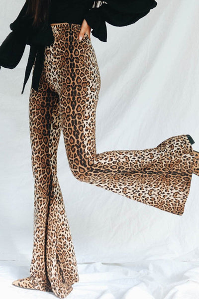 Leopard Print Pants - Long Flare Leg Style