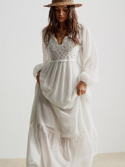 Bohemian Dreams Dress - Crochet Lace Maxi Boho Style - Fashions Envy