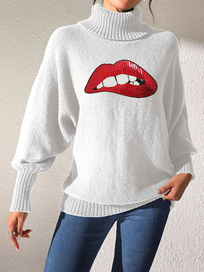 Lip Turtleneck Long Sleeve Sweater - Fashions Envy