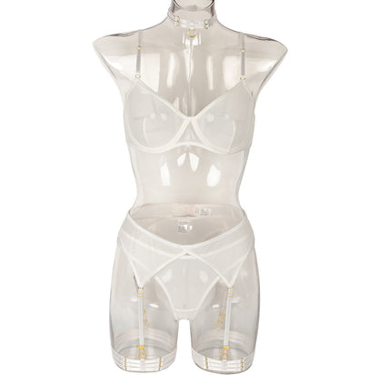 Mesh Garter Set - 4PC Intimate Set with Choker Collar