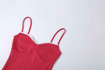 Polka Dot Mini Dress - Sweetheart Neckline Bodycon Red