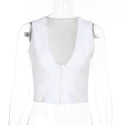 Lace Crop Top - Casual Sleeveless U-Neck