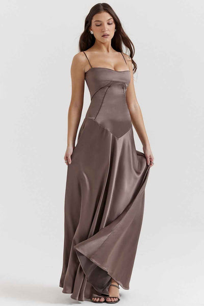 Corset Back Maxi Dress - Spaghetti Strap Slim Fit Camisole Gown