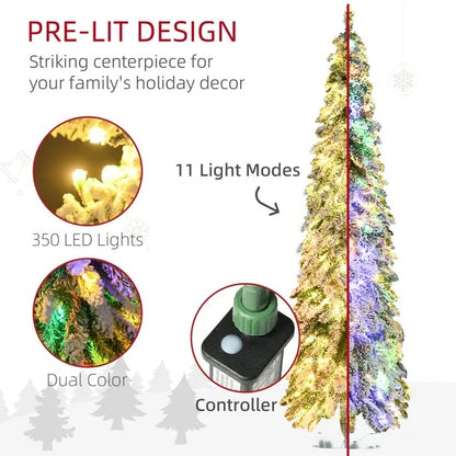 Snow Flocked Pencil Christmas Tree - 6 FT Pre-Lit