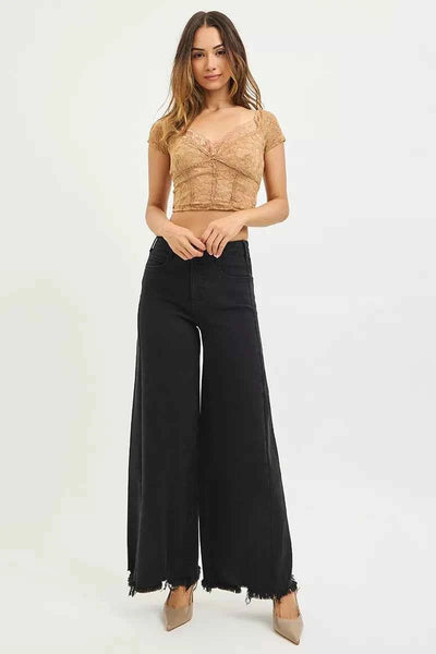 RISEN High Rise Palazzo Jeans - Tummy Control Frayed Hem