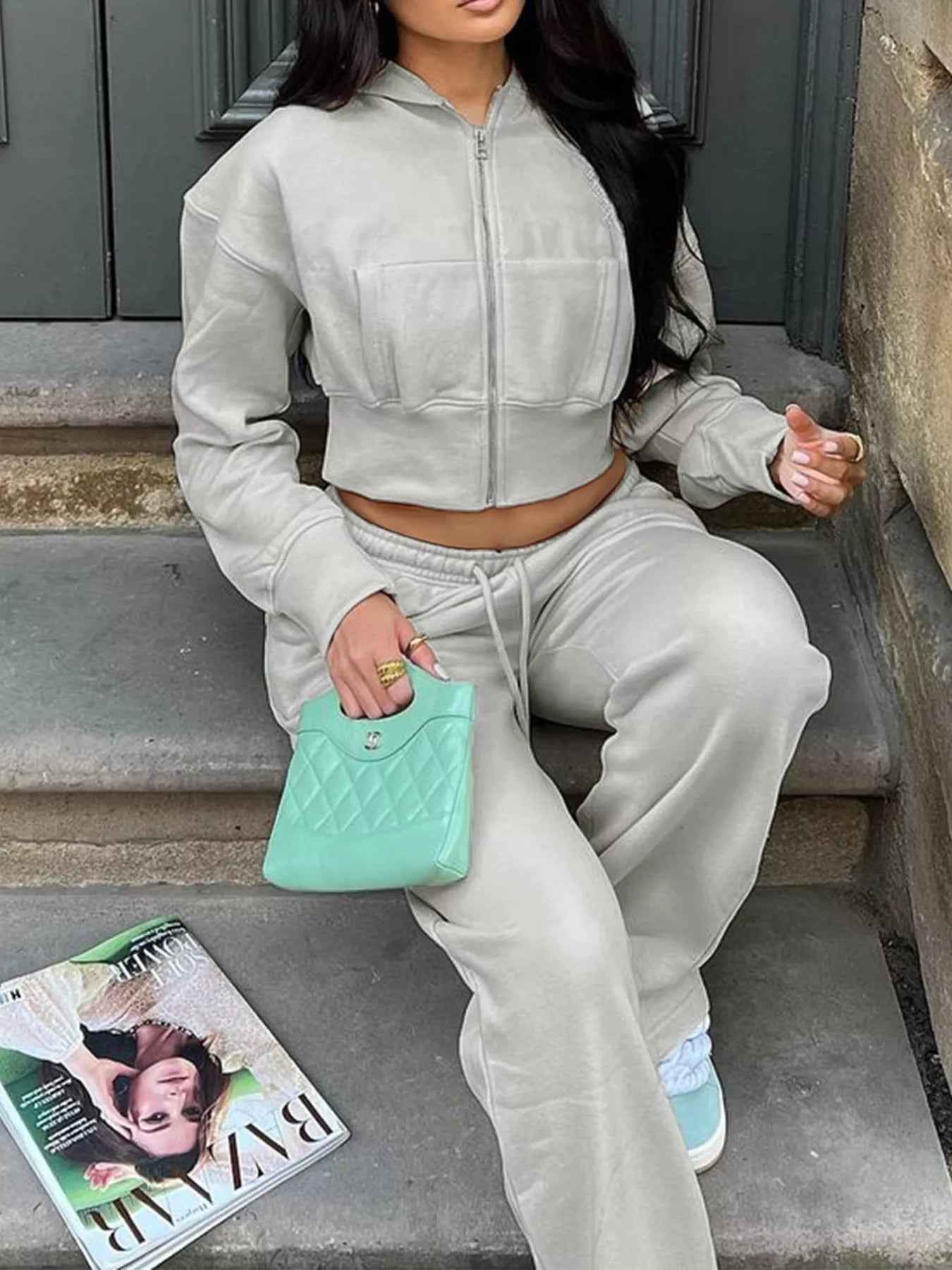 Cropped Hoodie & Sweatpants - Trendy Athleisure Set - Fashions Envy