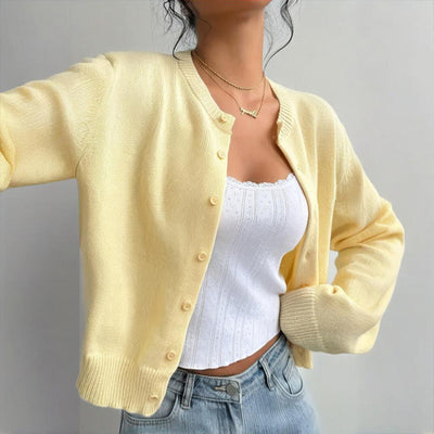 Women's Solid Color Button-Up Cardigan - Ribbed Detail Long Sleeve Knit Open Front Sweater Lightweight Spring&Fall Top - Fashions Envy