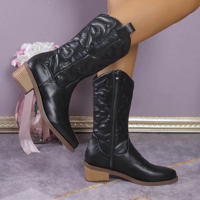 Point Toe Block Heels Boots - Fashions Envy