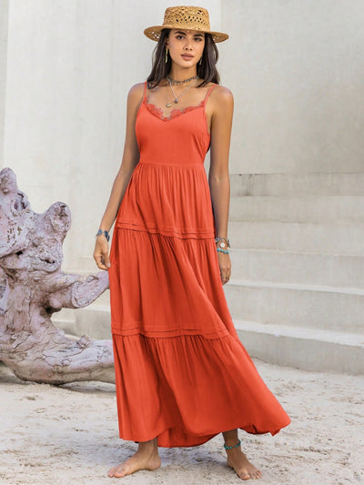 Lace Detail V-Neck Cami Maxi Dress