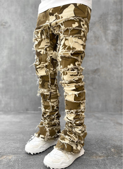 Men's Individual Patched Pants Long Tight Fit Stacked Jeans