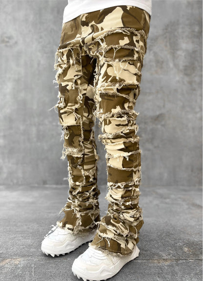 Men's Individual Patched Pants Long Tight Fit Stacked Jeans