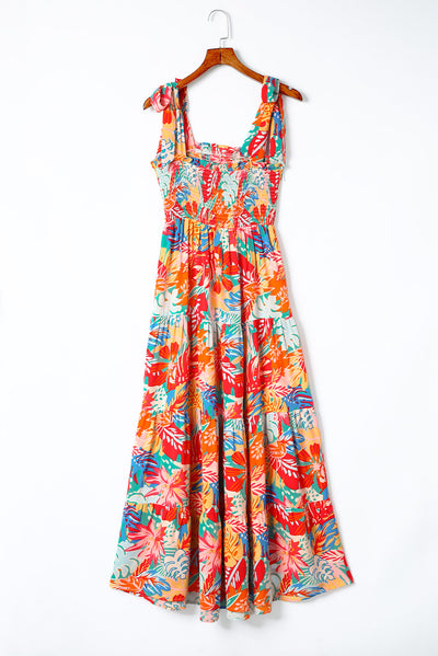 Smocked Ruffle Tiered Maxi Dress - Vibrant Tropical Print