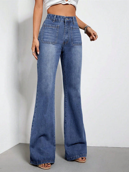 Square Pocket Bootcut Jeans with Pockets