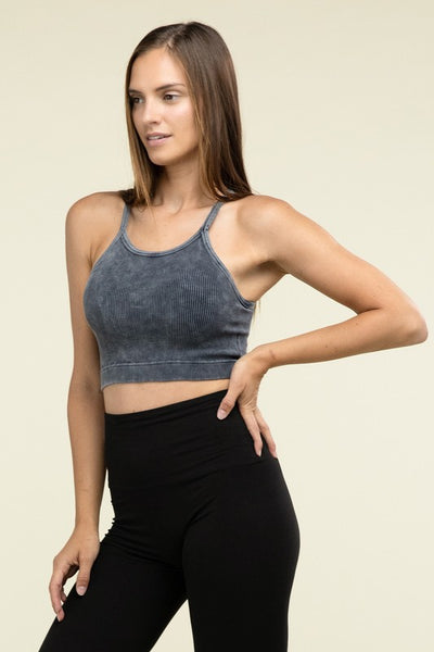 Washed Ribbed Seamless Cropped Cami Top - Fashions Envy