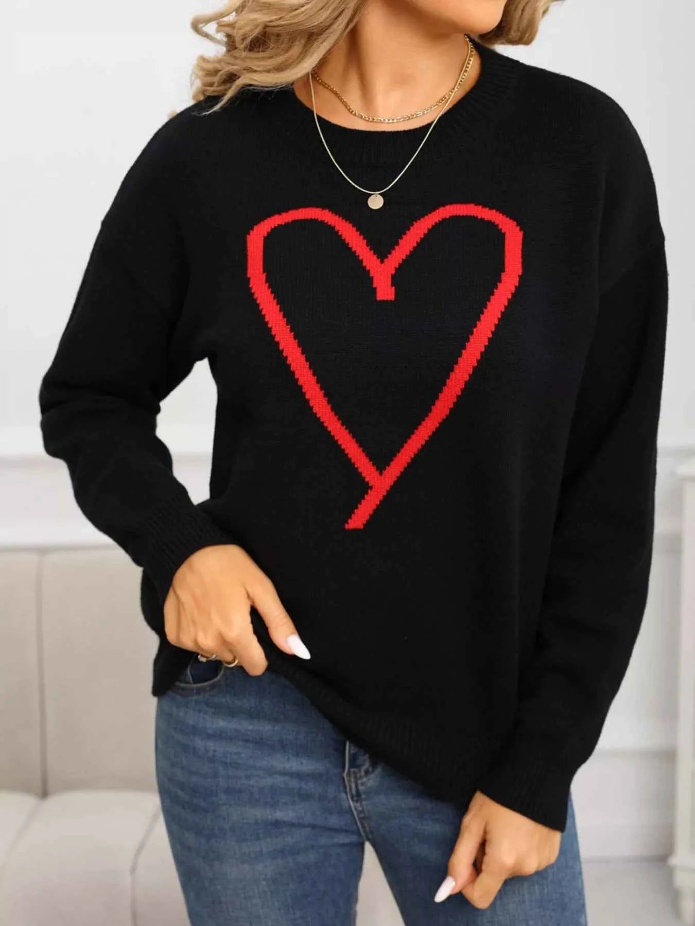 Valentine's Day Heart Graphic Dropped Shoulder Sweater - Fashions Envy