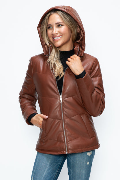 Brandy Pocketed Zip Up Puffer Jacket with Removable Hood