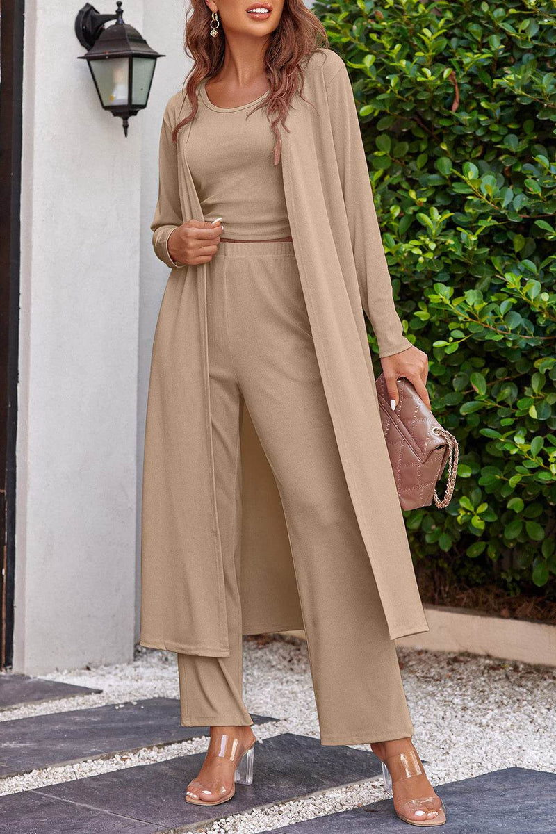 Drawstring Tank - Long Sleeve Cover Up and Pants Set - Fashions Envy
