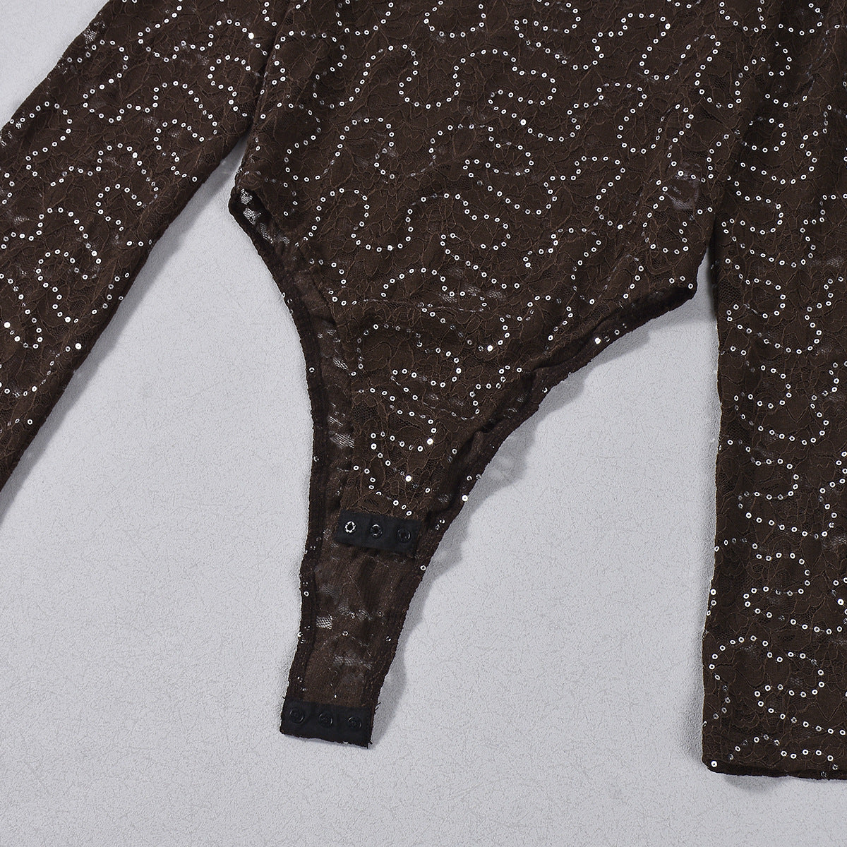 Lace Sequin Bodysuit and Skirt Set - Brown Mini Outfit