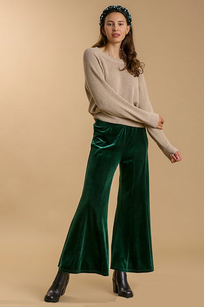 Dark Green High Rise Elastic Waist Flare Pants