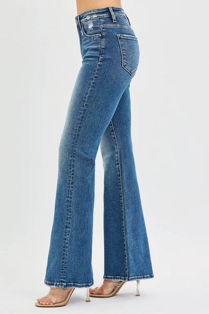 RISEN Full Size Tummy Control High Rise Flare Jeans Plus Size - Fashions Envy