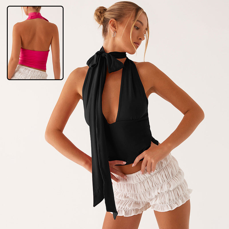 Deep V-neck Y2K Wrap Summer Halter Sleeveless Top