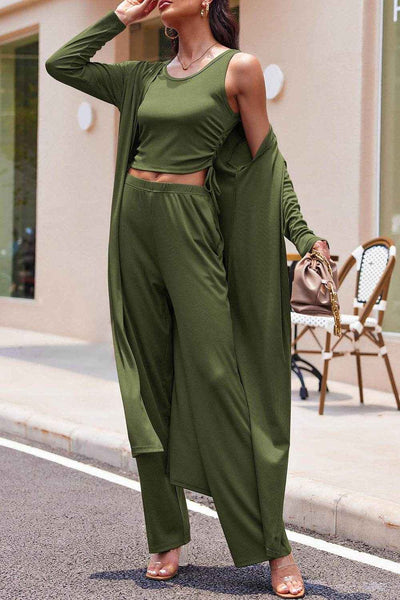 Drawstring Tank - Long Sleeve Cover Up and Pants Set