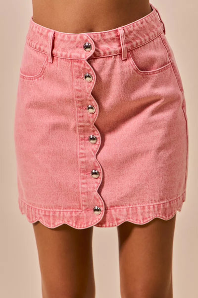 SO ME Denim Mini Skirt - Scallop Edge Vintage Wash - Fashions Envy