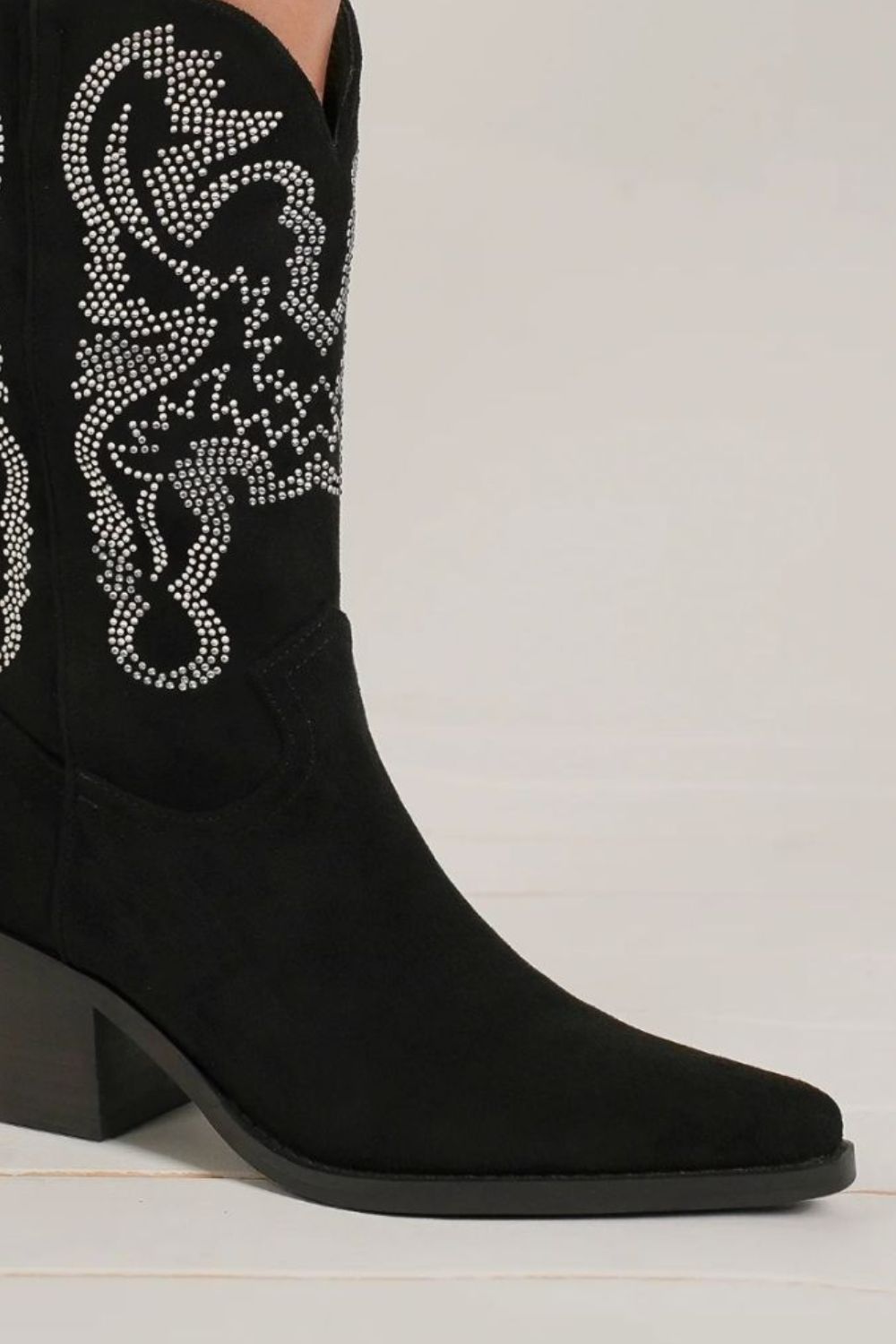 Black Rhinestone Detail Point Toe Boots