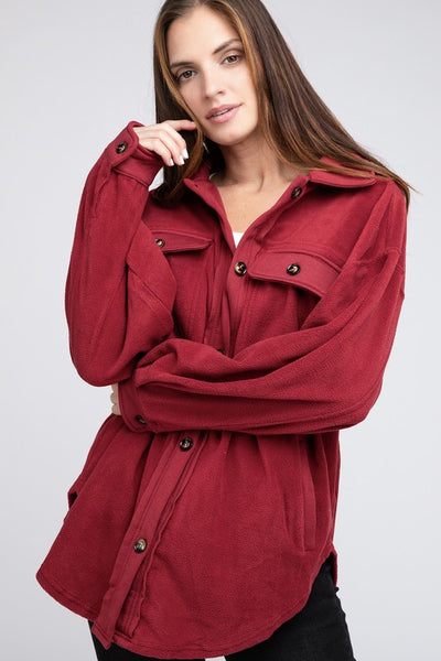 Fleece Buttoned Down Long Sleeve Oversized Jacket - Fashions Envy