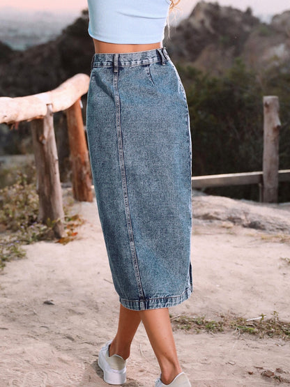 Button Down Denim Skirt - Fashions Envy