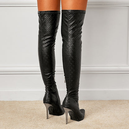 Black Stiletto Over-the-Knee Boots - Slimming Stretch