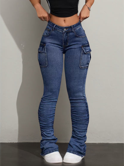 Workwear Jeans with Multiple Pockets - Elastic Comfort - Fashions Envy
