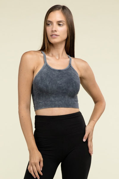 Washed Ribbed Seamless Cropped Cami Top - Fashions Envy