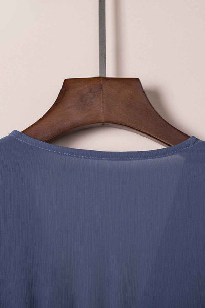 Ruffle Hem Mini Dress - Flirty Bow-Tie V-Neck