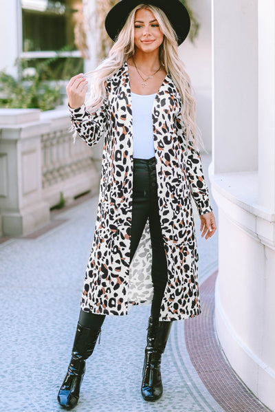 Leopard Open Front Long Sleeve Cover Up Cardigan
