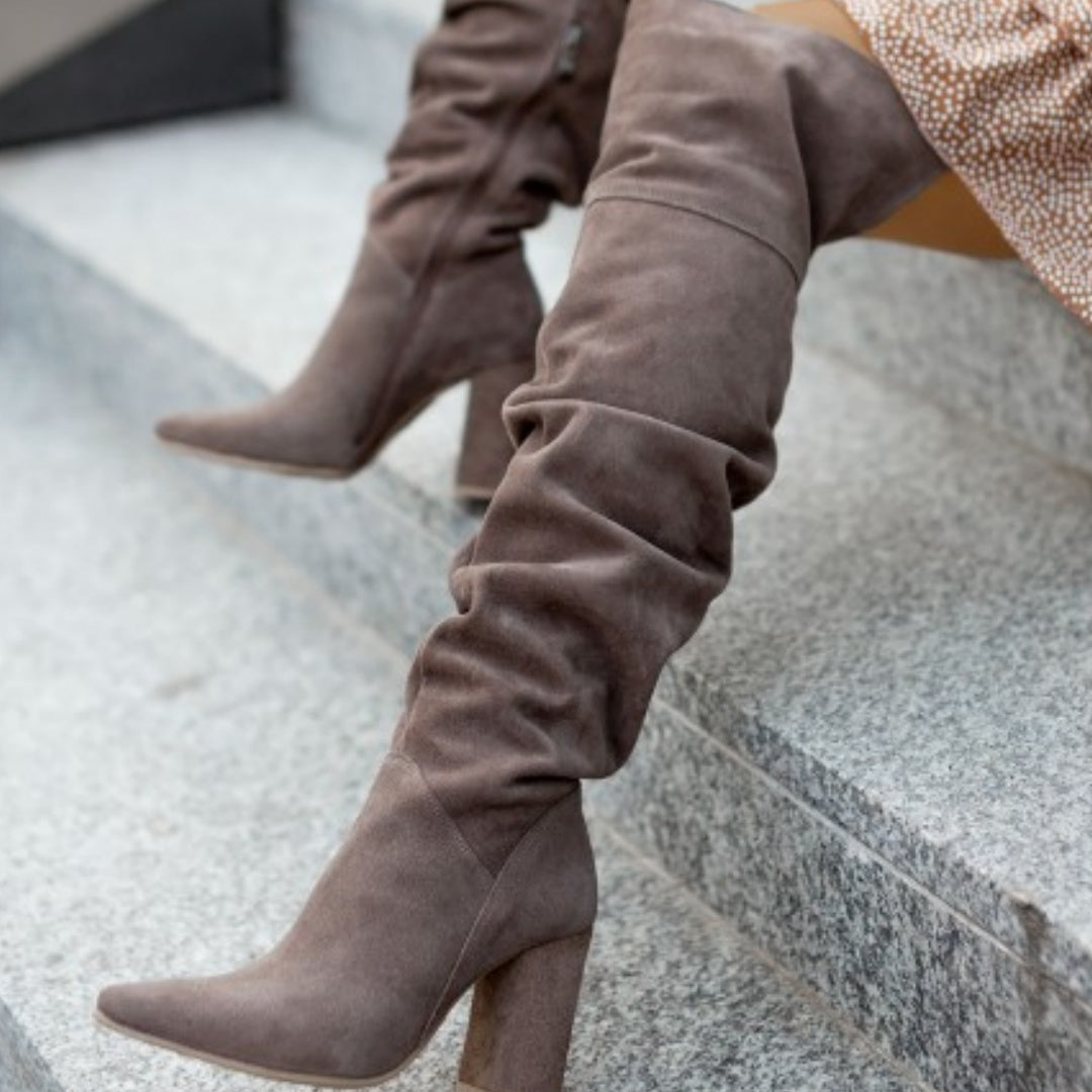 Thigh High Elegance Boots - Suede Pointed Toe