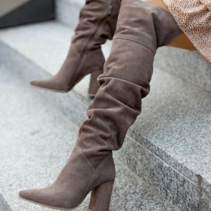 Thigh High Elegance Boots - Suede Pointed Toe